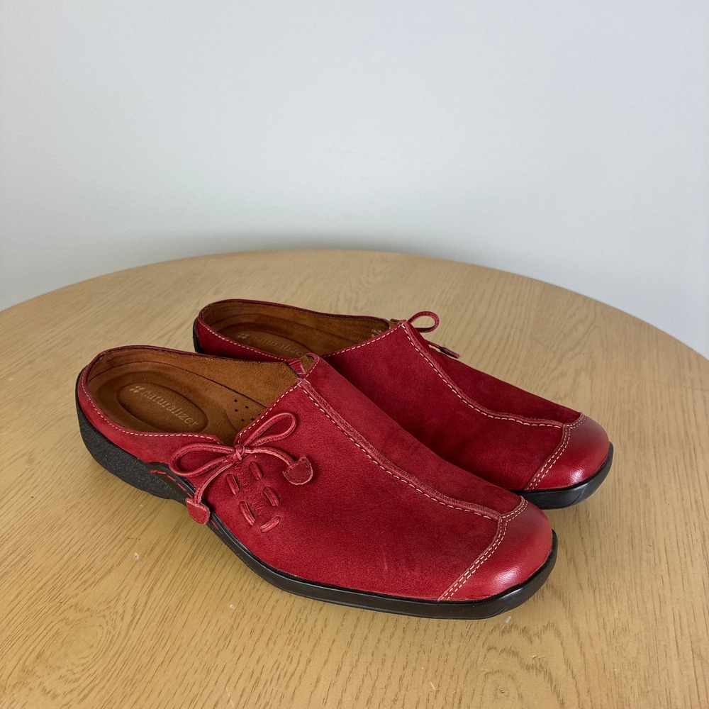 Naturalizer Suede Leather Mules Bow Clogs Square Toe Women's 7.5 Comfort Support